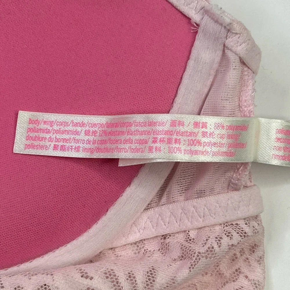 VICTORIA'S SECRET PINK Womens Small Lace Bralette Bra Light Pink Underwire V-day